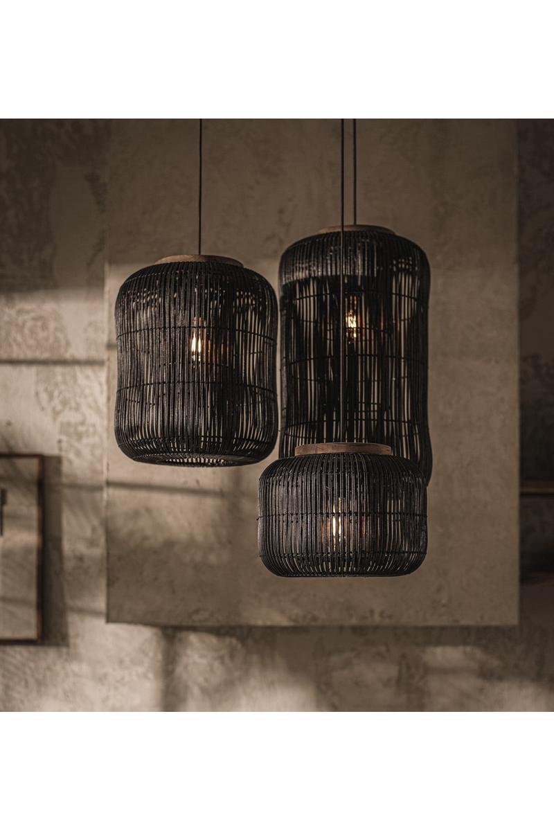 Black Rattan Hanging Lamp | dBodhi Barrel | Woodfurniture.com