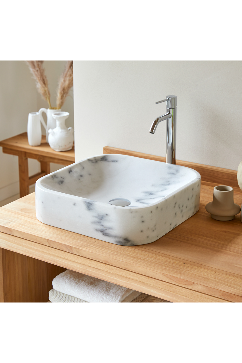 Square White Marble Bathroom Sink | Tikamoon Perseus | OROA TRADE