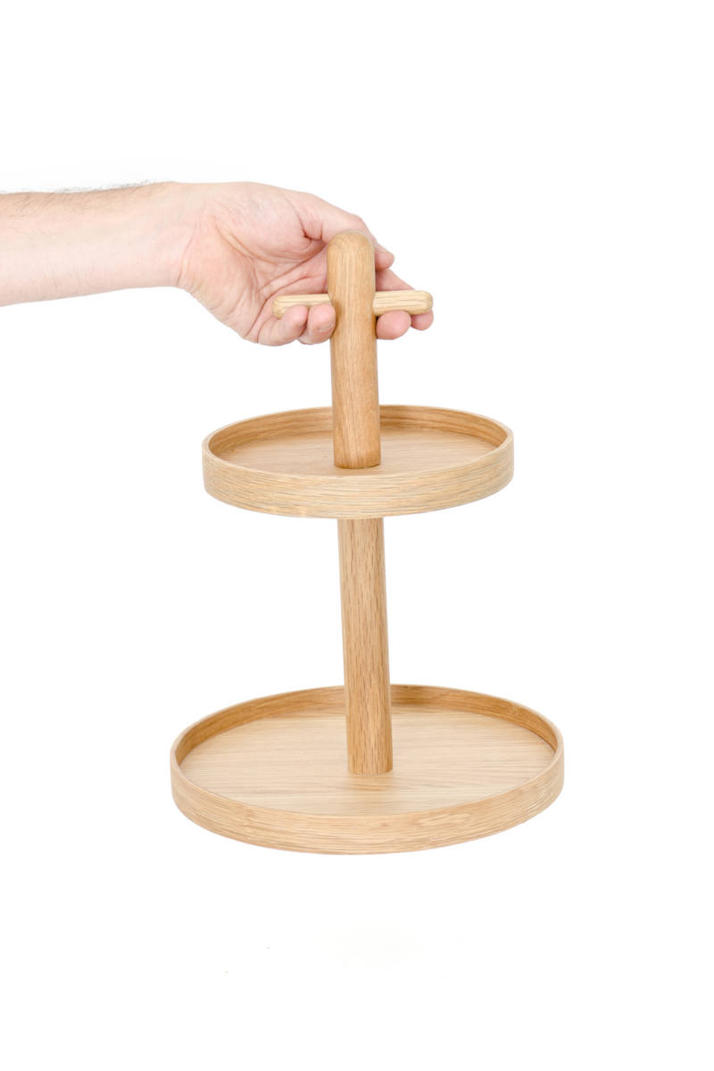 2-Tier Oak Condiment T top Stand | Wireworks Cook House | Woodfurniture.com