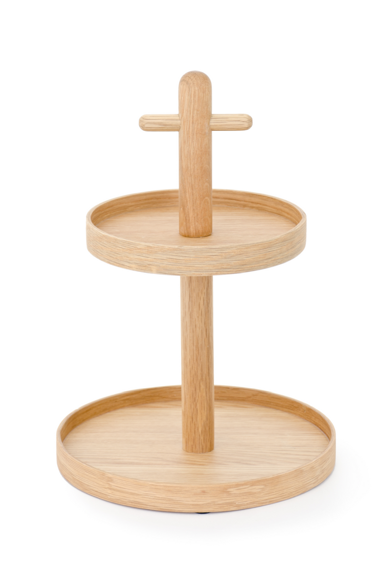 2-Tier Oak Condiment T top Stand | Wireworks Cook House | Woodfurniture.com