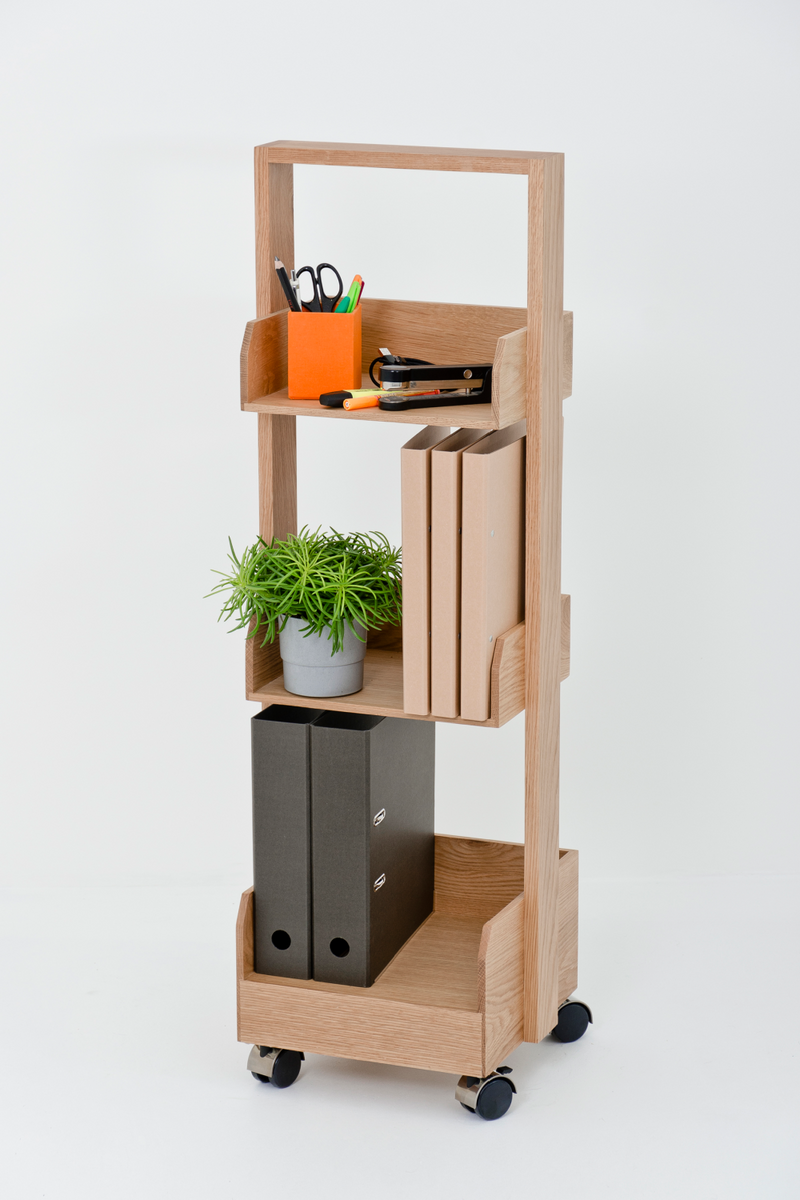 Three-Shelf Wheeled Wood Mini Bookcase | Wireworks Bookie | Woodfurniture.com