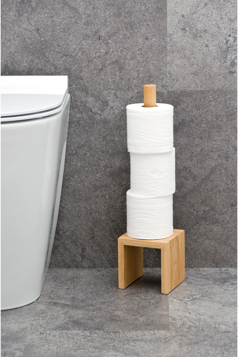 Oak Standing Toilet Paper Holder  | Wireworks Cosmos | Woodfurniture.com