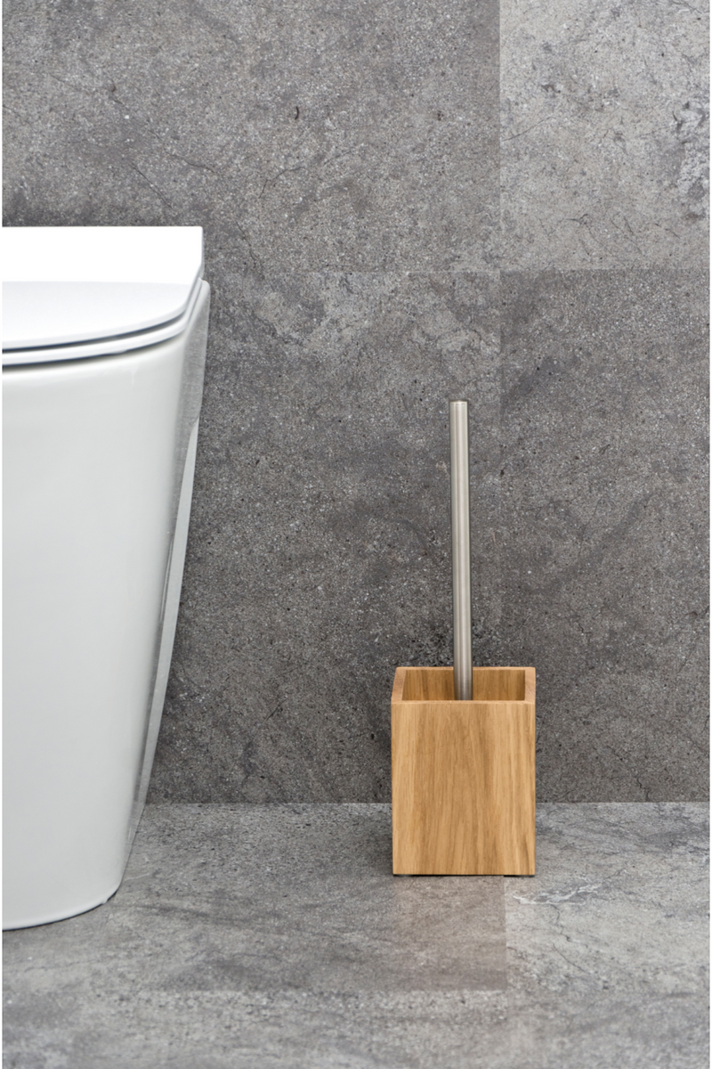 Oak Square Toilet Brush Holder Set | Wireworks Cosmos | Woodfurniture.com