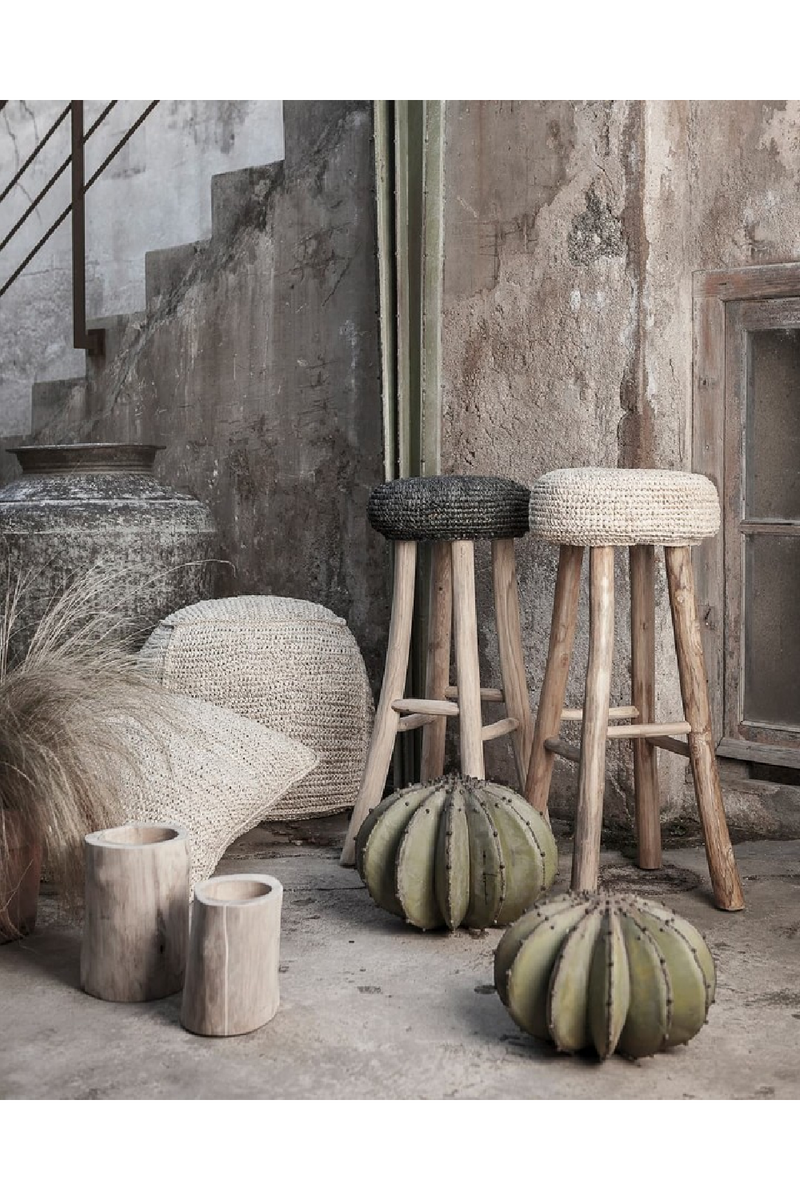 Seagrass Covered Teak Stool | Dareels Alga Woodfurniture.com