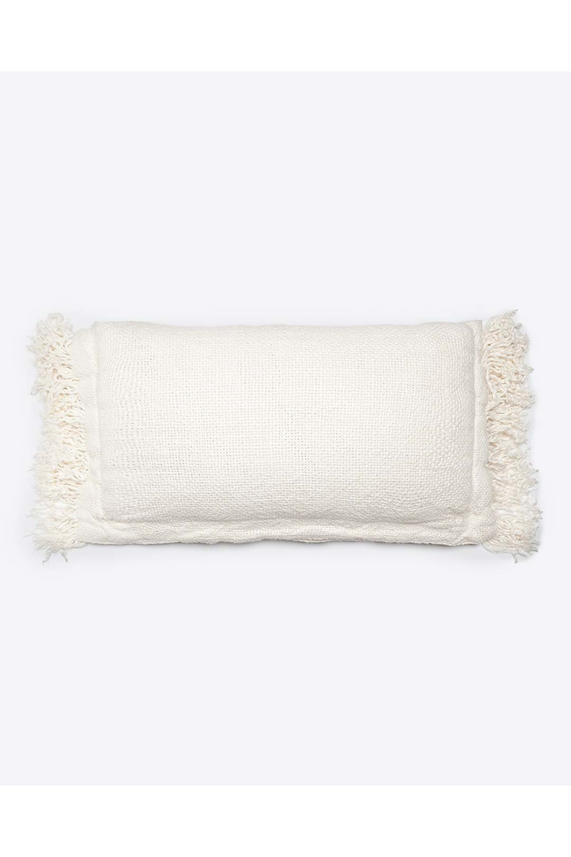 White Linen Fringed Cushion Cover | Dareels Mavur | Woodfurniture.com