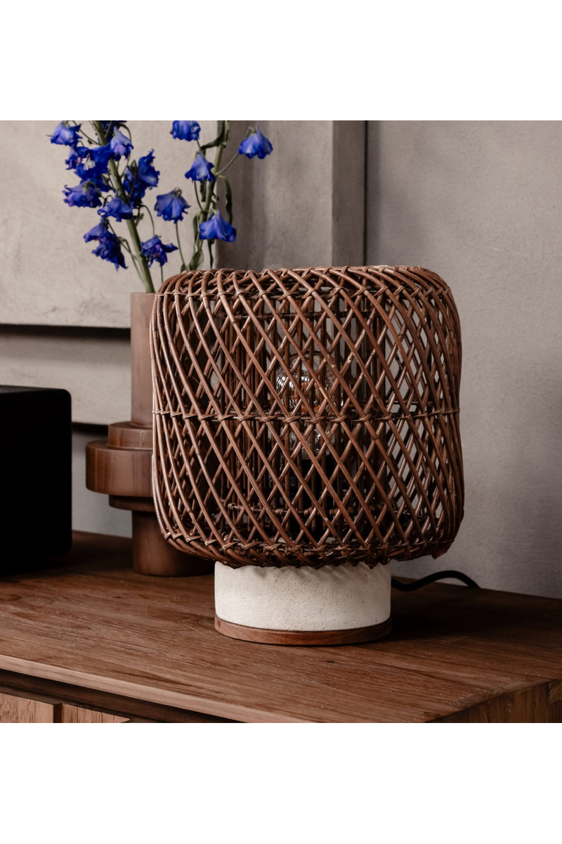 Brown Rattan Cylindrical Table Lamp | dBodhi Pole | Woodfurniture.com