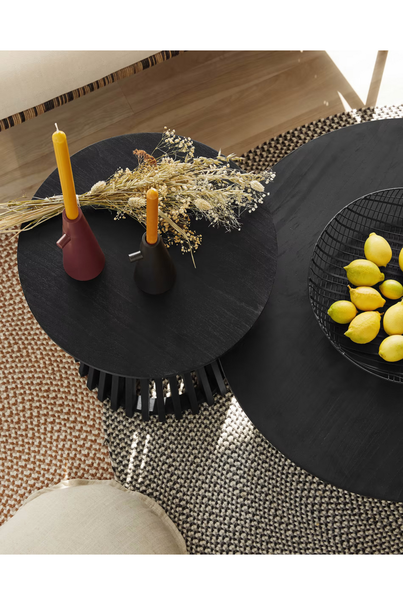 Round Black Teak Wood Pedestal Coffee Table | La Forma Jeanette | Woodfurniture.com