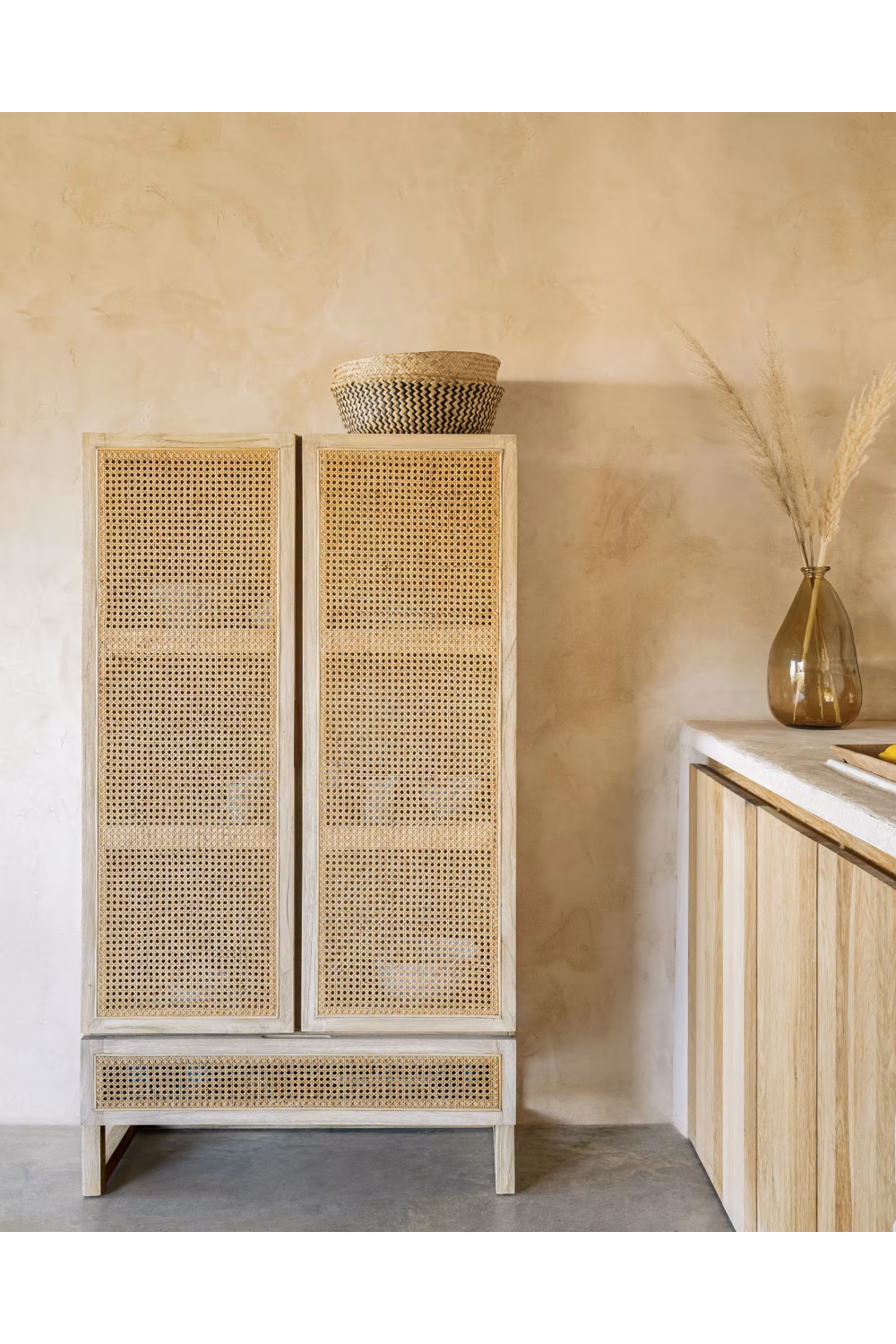 Mindi Wood & Rattan Wardrobe Cabinet | La Forma Rexit | Woodfurniture.com