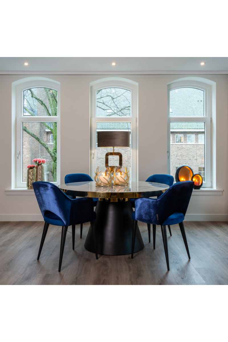 Gold Framed Marble Pedestal Dining Table | OROA Odin | Woodfurniture.com