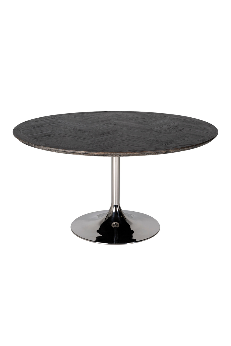 Round Wooden Silver Pedestal Dining Table | OROA Blackbone | Woodfurniture.com