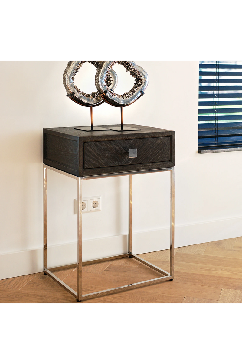 Silver Base One Drawer Bedside Table | OROA Blackbone | Woodfurniture.com