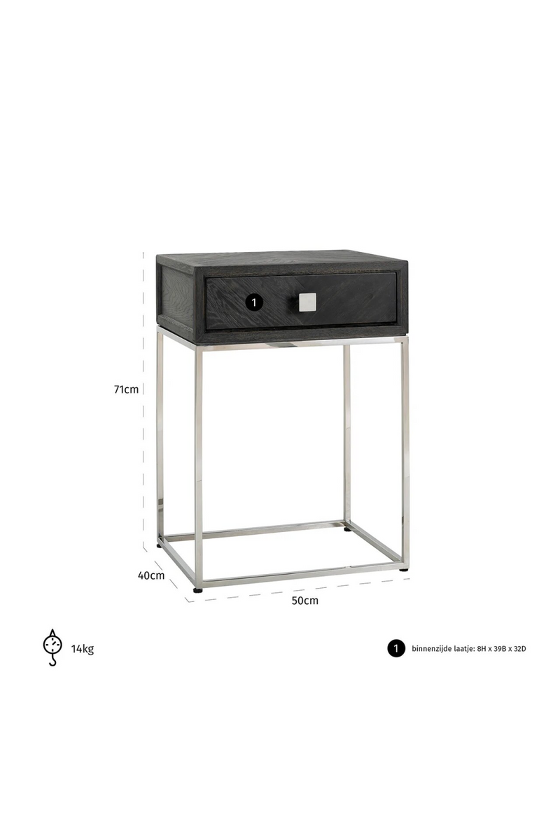 Silver Base One Drawer Bedside Table | OROA Blackbone | Woodfurniture.com