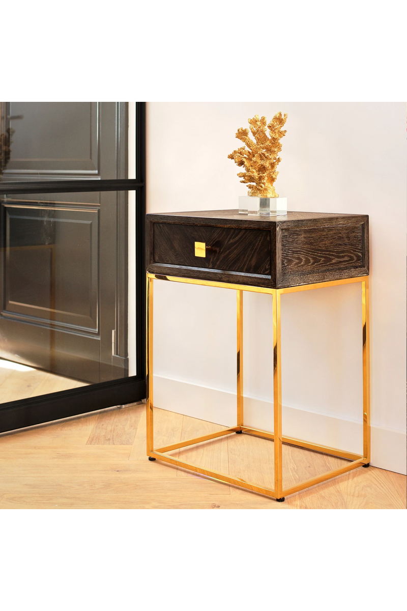 Gold Base One Drawer Bedside Table | OROA Blackbone | Woodfurniture.com