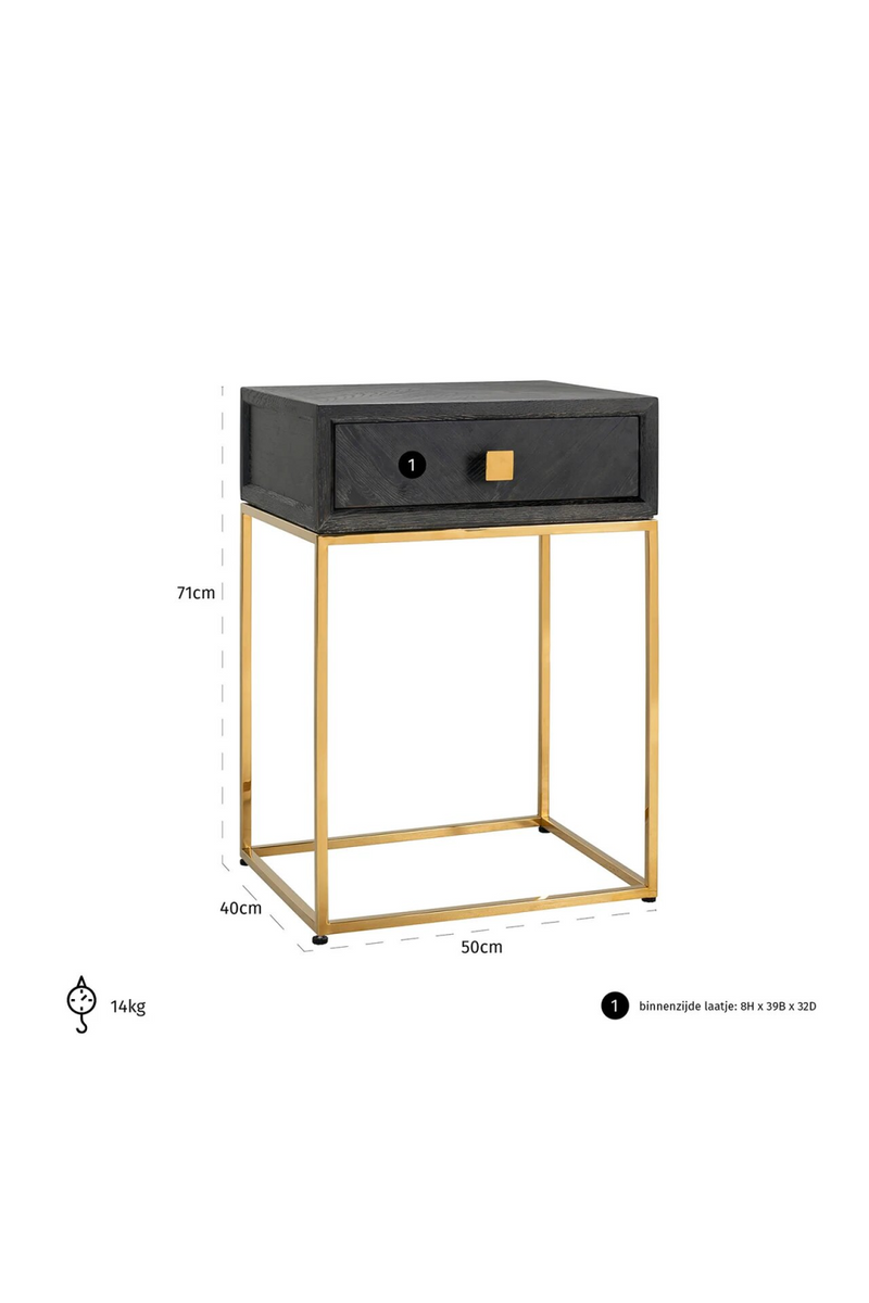 Gold Base One Drawer Bedside Table | OROA Blackbone | Woodfurniture.com