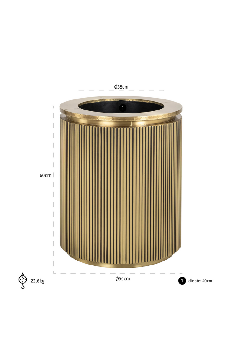 Gold Cylindrical Ridged Planter | OROA Ironville | Woodfurniture.com