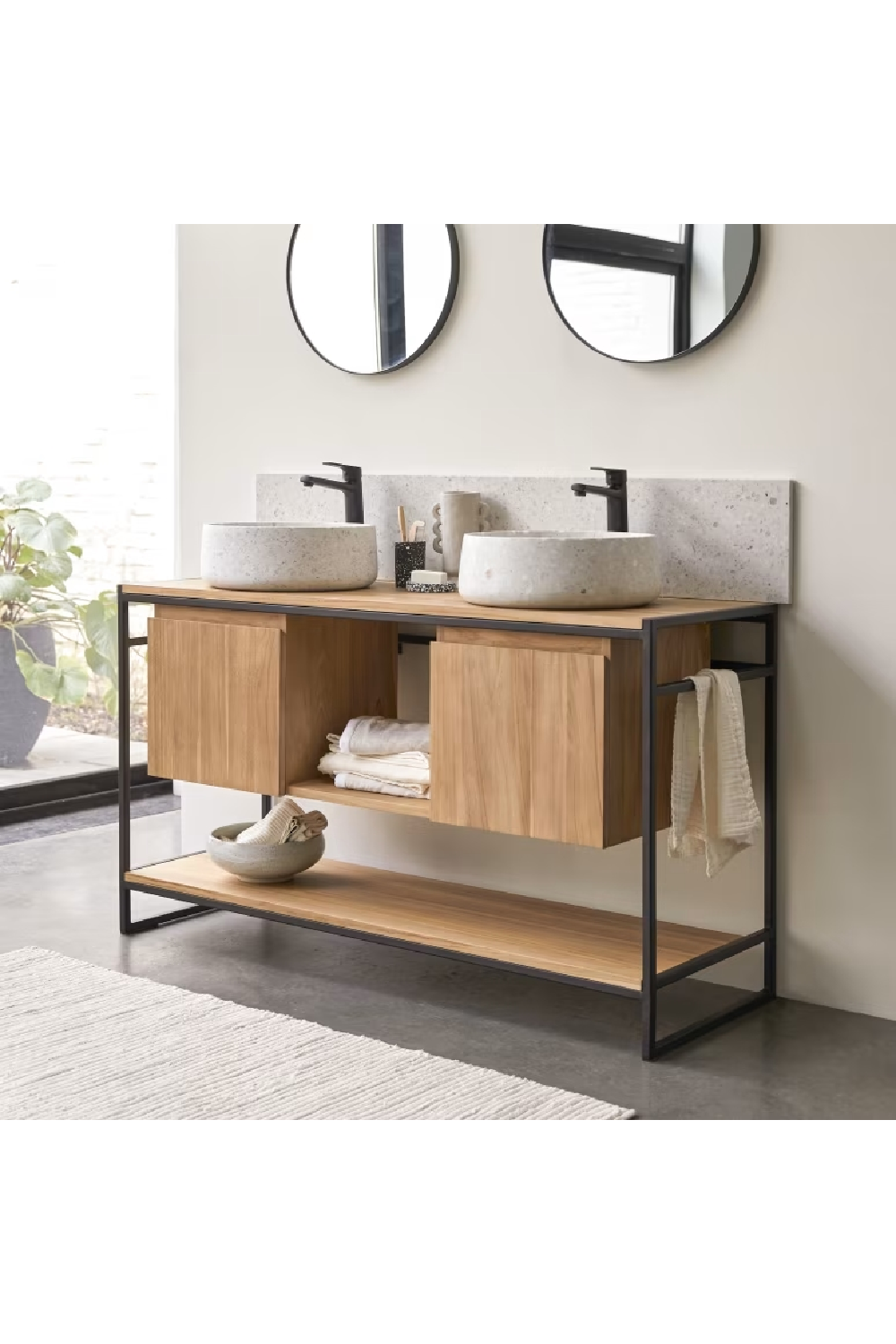 Metal Framed Teak Vanity Unit | Tikamoon Michal | Woodfurniture.com 