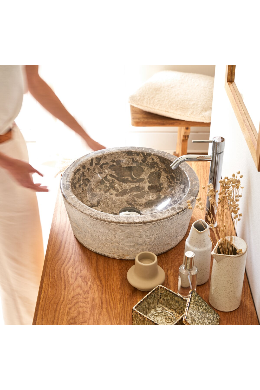 Gray Marble Bathroom Sink | Tikamoon Exo Stri | Woodfurniture.com