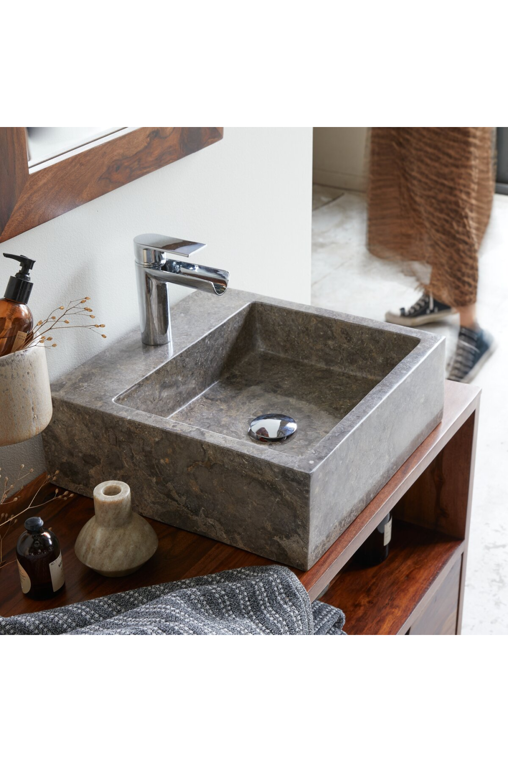 Gray Marble Bathroom Sink | Tikamoon Slats | Woodfurniture.com