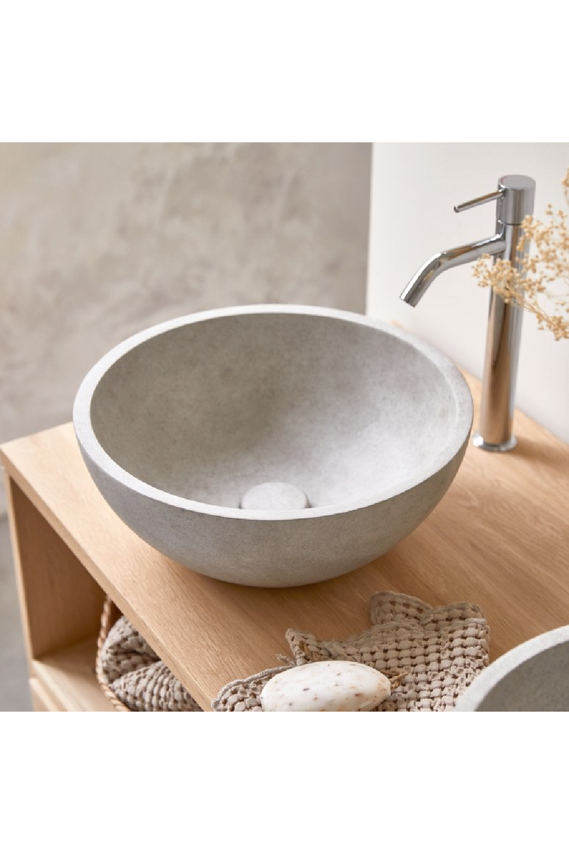 Round Gray Concrete Bathroom Sink | Tikamoon Micha | Woodfurniture.com