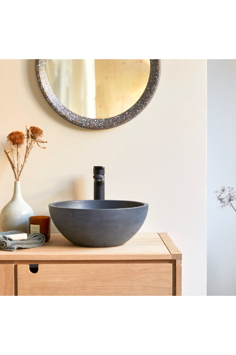 Round Black Terrazzo Bathroom Sink | Tikamoon Micha | Woodfurniture.com