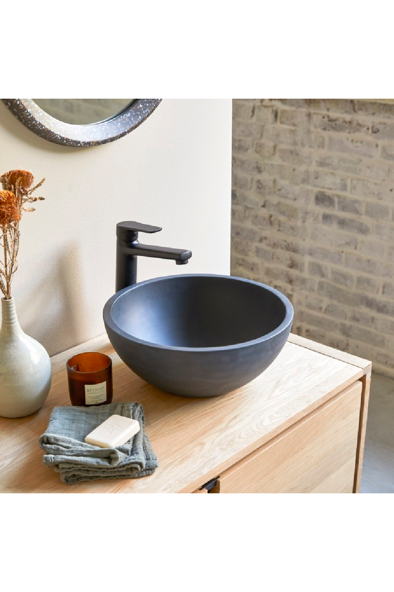 Round Black Terrazzo Bathroom Sink | Tikamoon Micha | Woodfurniture.com