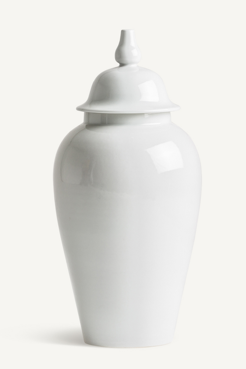 White Ceramic Lidded Vase | Vical Home Elina | Woodfurniture.com