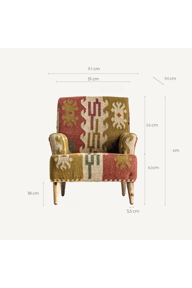 Kilim Print Jute Armchair | Vical Home Sveta | Woodfurniture.com