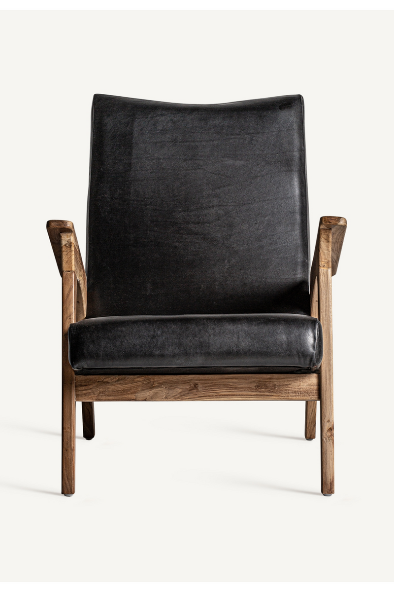 Black Leather Teak Accent Chair | Vical Home Crans | Woodfurniture.com