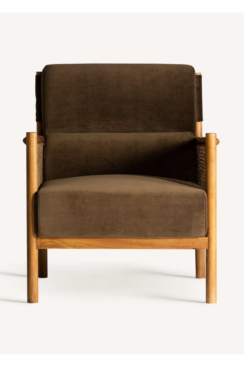 Brown Velvet Rattan Armchair | Vical Home Velburg | Woodfurniture.com