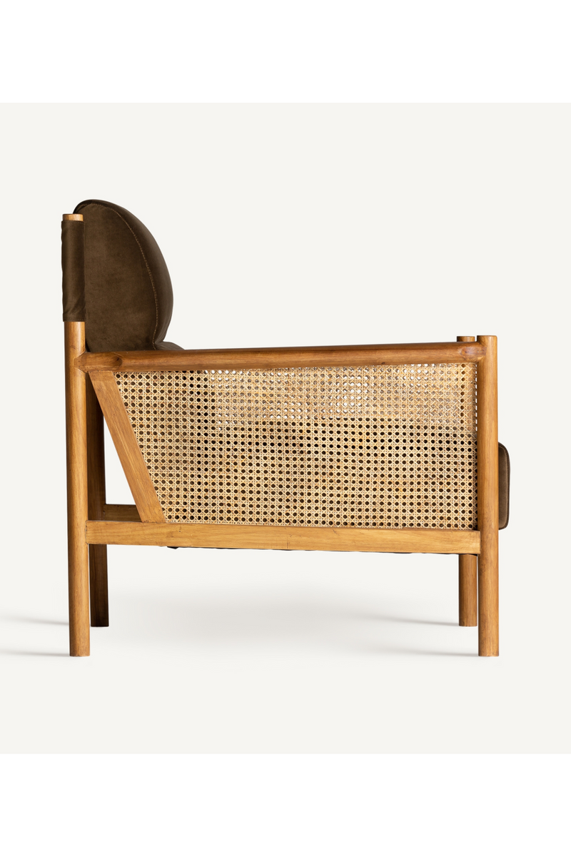 Brown Velvet Rattan Armchair | Vical Home Velburg | Woodfurniture.com