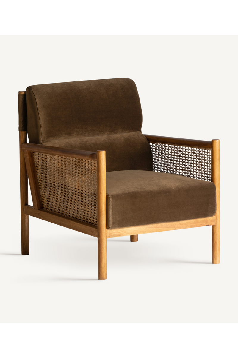 Brown Velvet Rattan Armchair | Vical Home Velburg | Woodfurniture.com