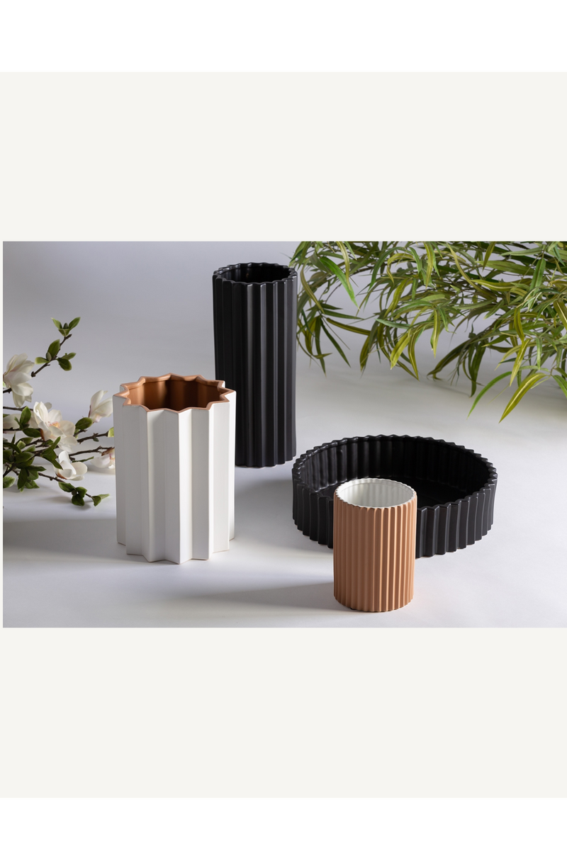 Black Stone Fluted Vase | Vical Home Plissé | Woodfurniture.com