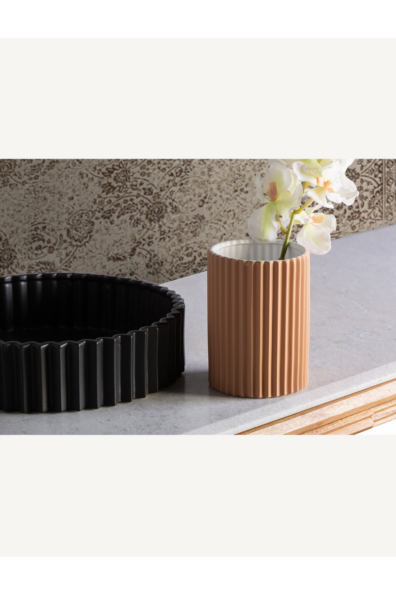 Black Stone Fluted Vase | Vical Home Plissé | Woodfurniture.com