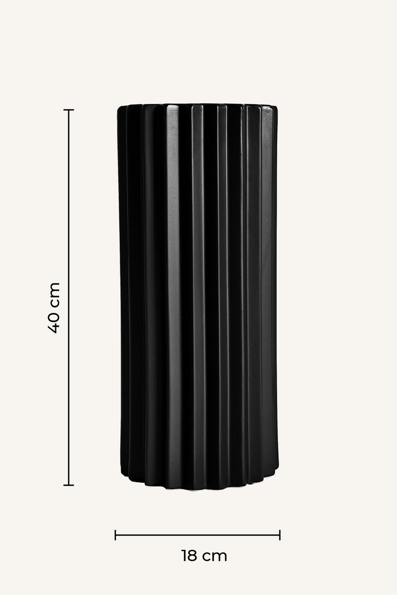 Black Stone Fluted Vase | Vical Home Plissé | Woodfurniture.com