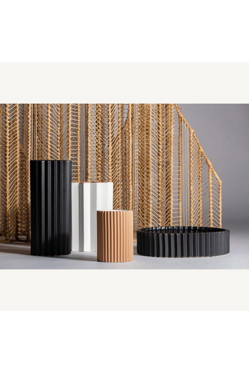 Black Stone Fluted Vase | Vical Home Plissé | Woodfurniture.com