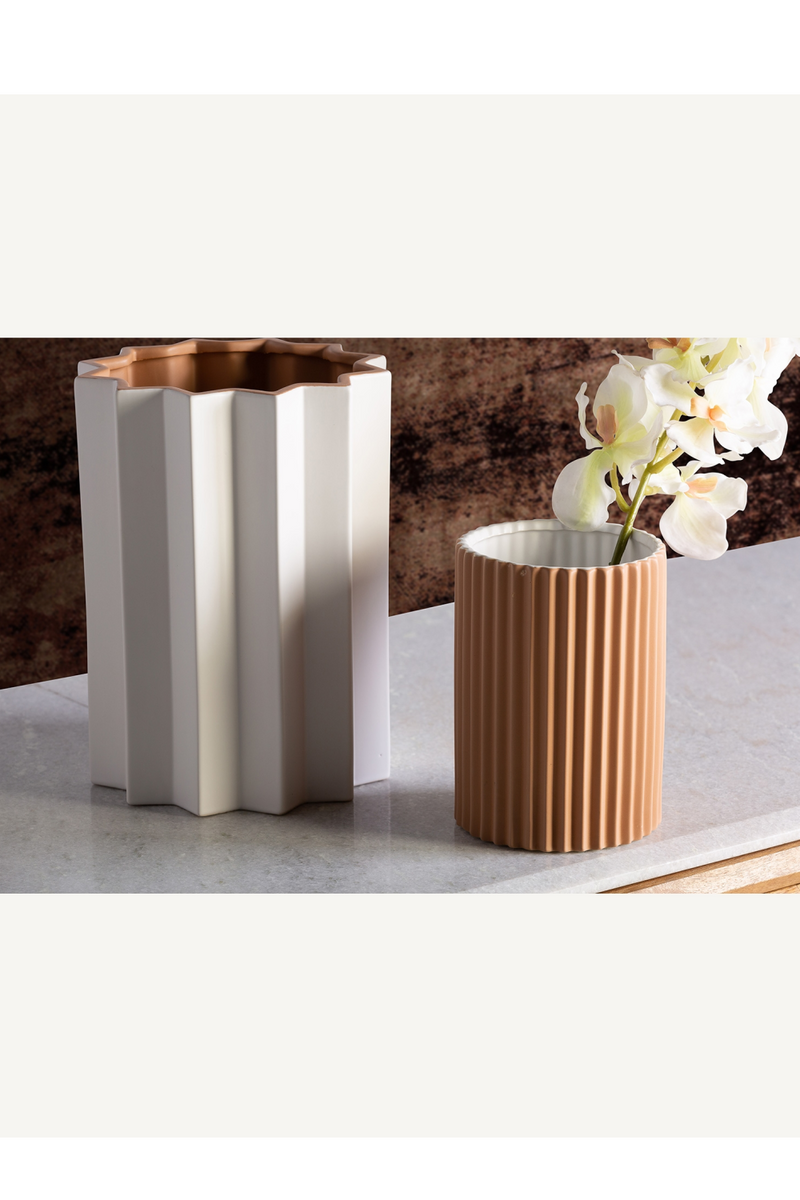 White Stone Fluted Vase | Vical Home Plissé | Woodfurniture.com