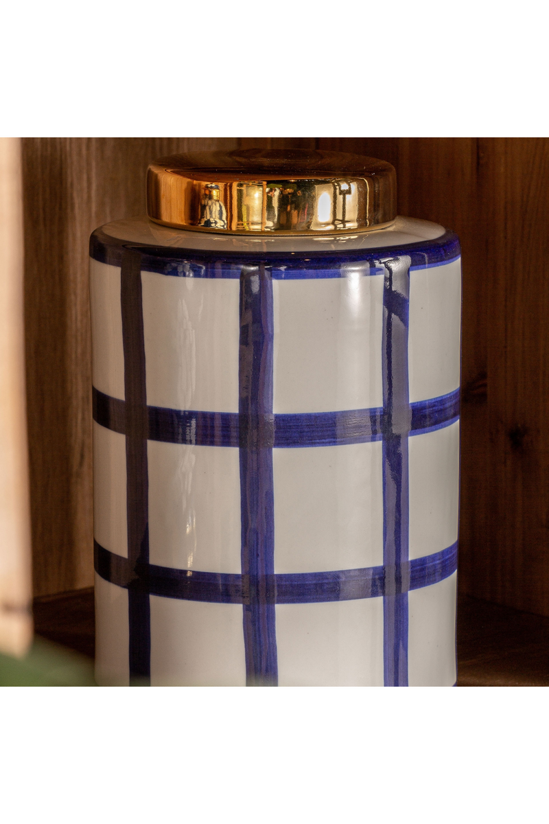 Blue Lined Ceramic Vase L | Vical Home Juno | Woodfurniture.com