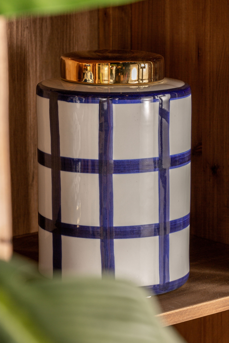 Blue Lined Ceramic Vase L | Vical Home Juno | Woodfurniture.com