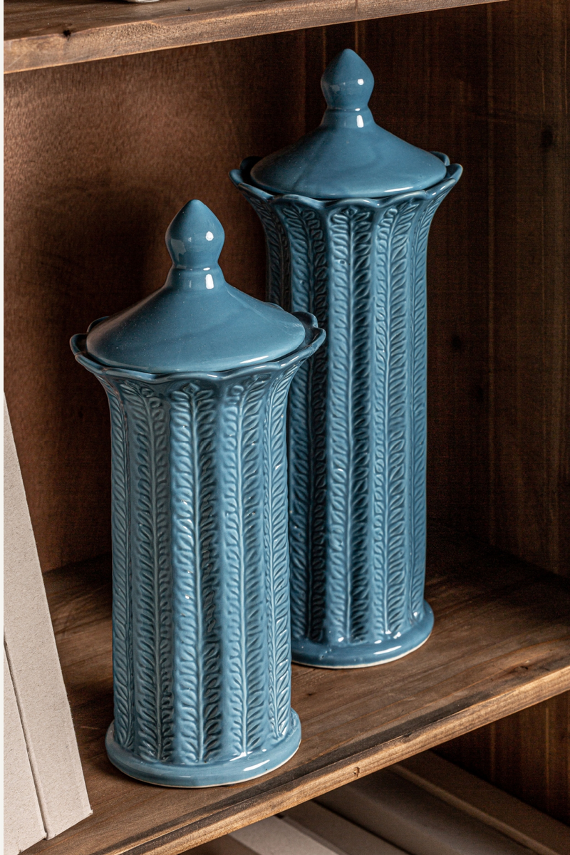 Blue Ceramic Leaves Vase L | Vical Home Zaea | Woodfurniture.com