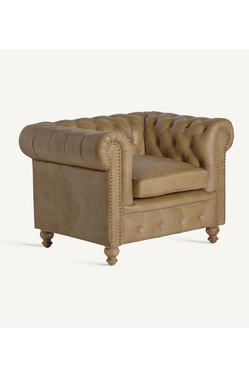 Brown Leather Tufted Armchair | Vical Home Elkins  | Woodfurniture.com