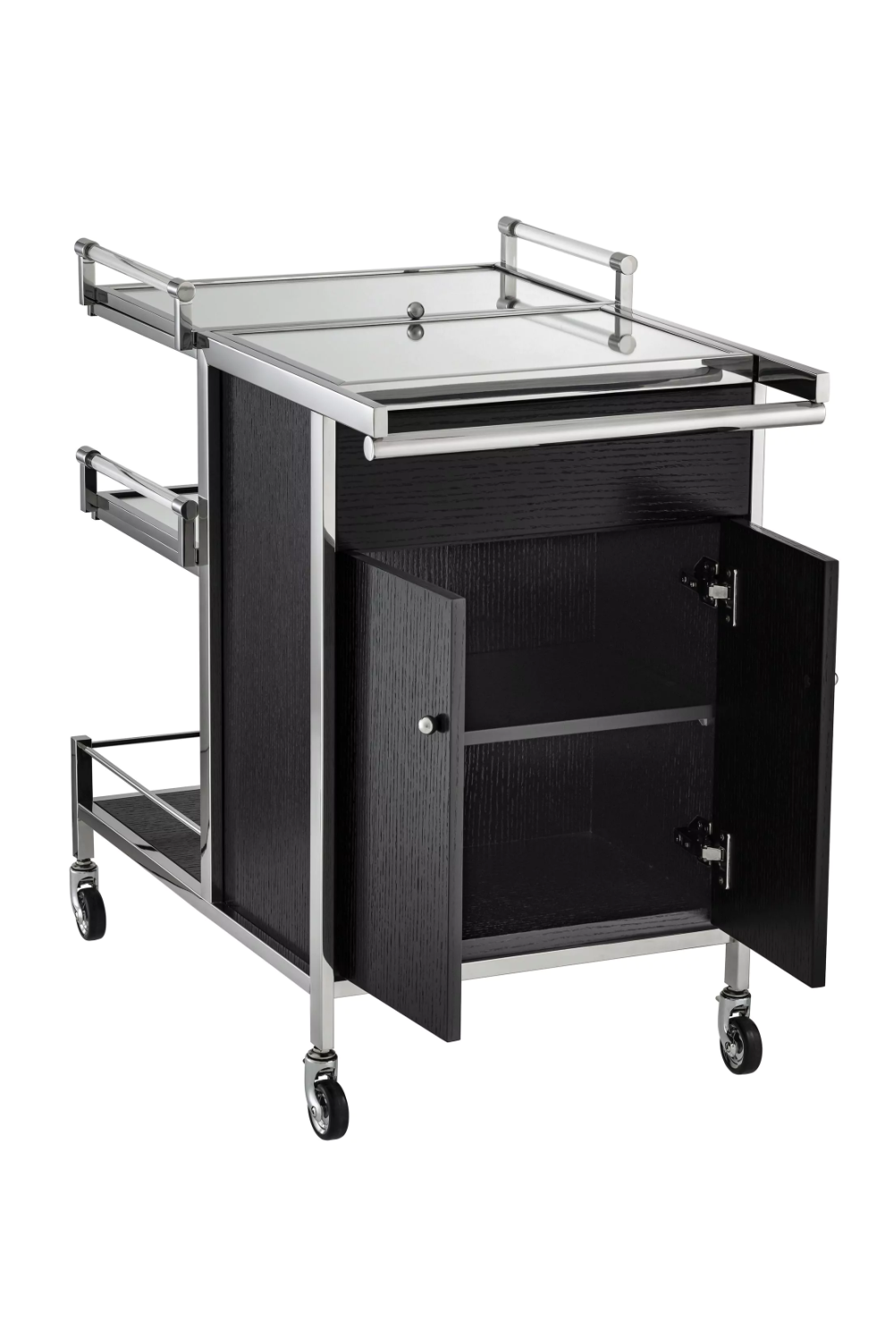 Stainless Steel and Black Oak Trolley | Eichholtz Eiffel | Woodfurniture.com