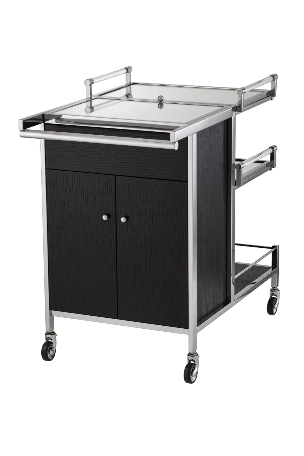 Stainless Steel and Black Oak Trolley | Eichholtz Eiffel | Woodfurniture.com