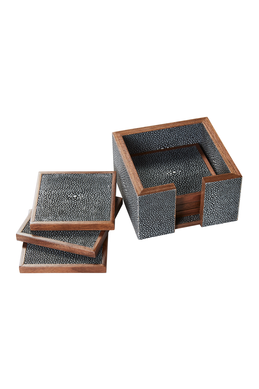 Gray Shagreen Coasters with Box (6) | Andrew Martin Lexi | Woodfurniture.com