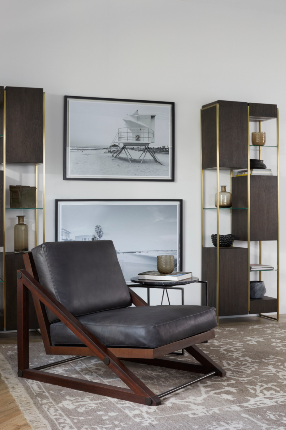 Black Leather Wood Framed Chair | Andrew Martin Teddy  | Woodfurniture.com