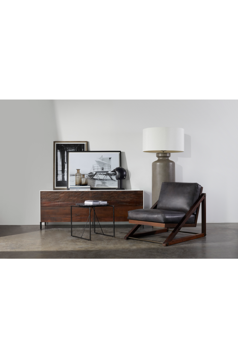 Black Leather Wood Framed Chair | Andrew Martin Teddy  | Woodfurniture.com