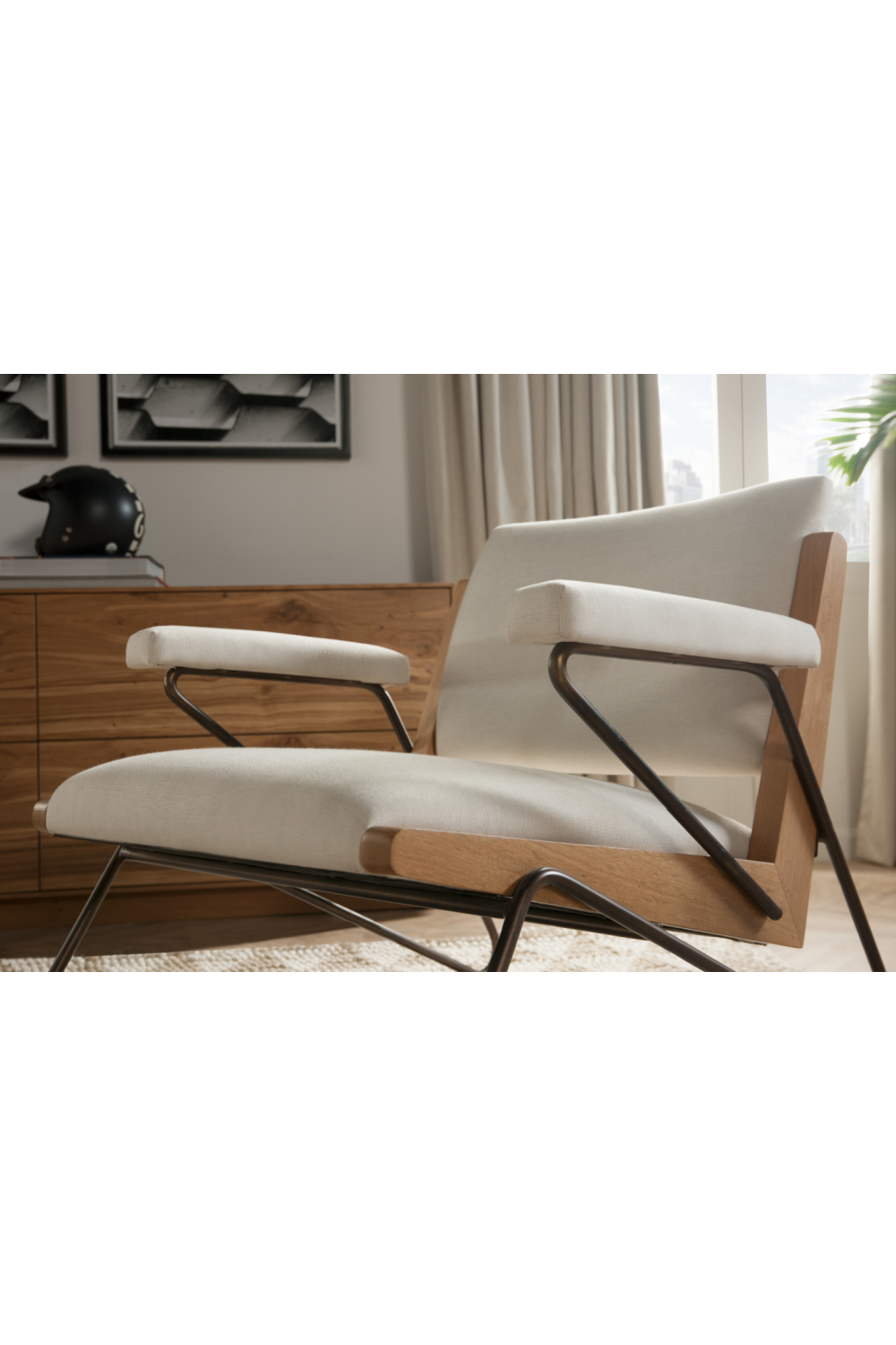 Oak Framed Beige Lounge Chair | Andrew Martin Marianne | Woodfurniture.com