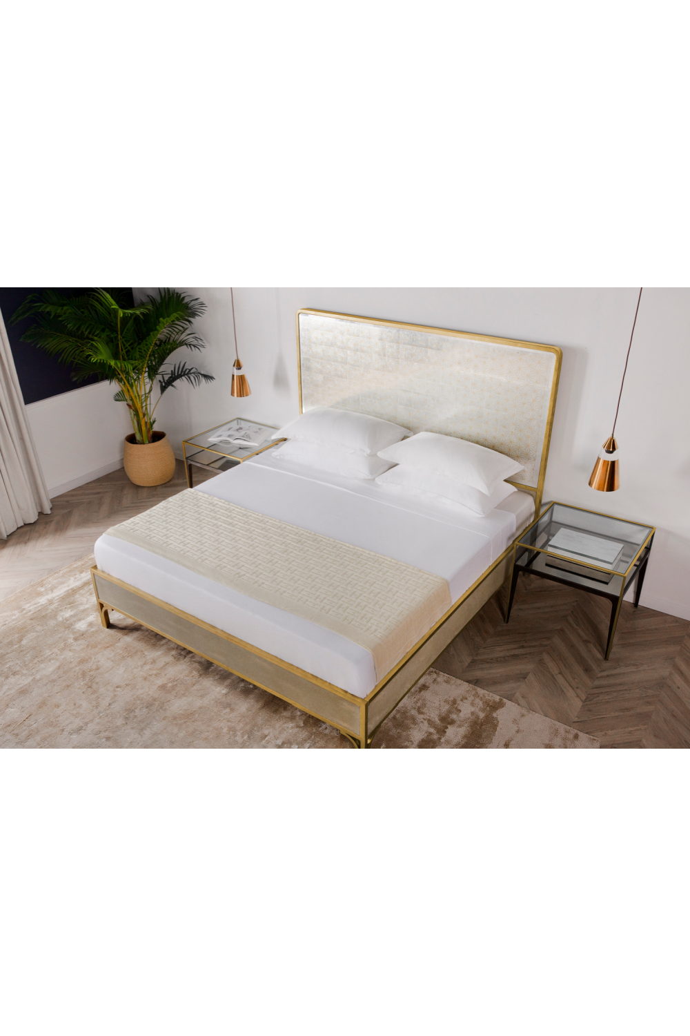 Brass Wood Framed Mirror King Bed | Andrew Martin Gilded Star | Woodfurniture.com