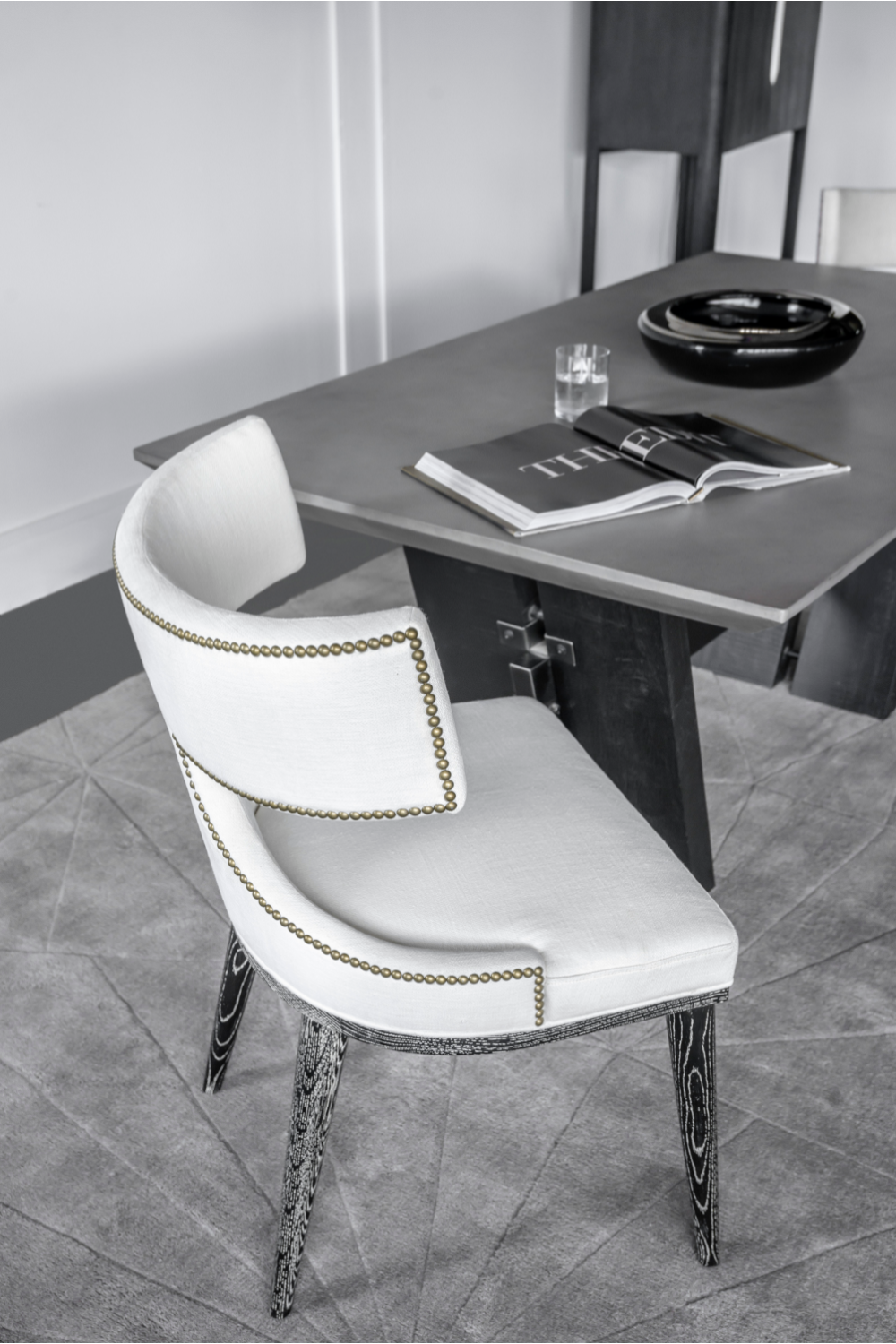 White Hourglass Studded Dining Chair | Andrew Martin Oscar | Woodfurniture.com