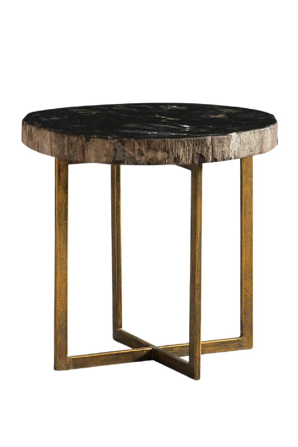 Dark Round Petrified Wood Side Table | Andrew Martin Jonah | Woodfurniture.com