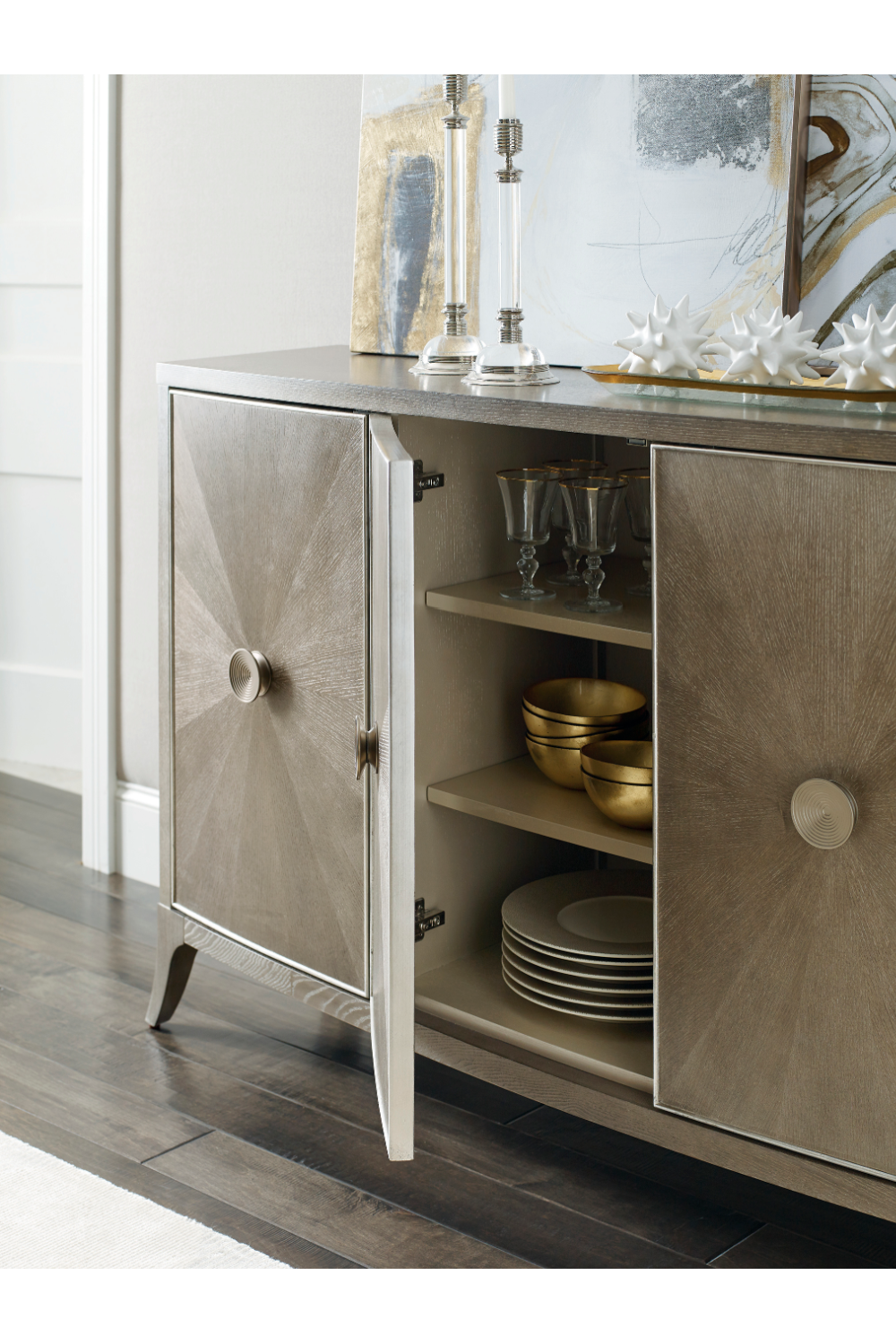 Starburst Patterned Ash Credenza | Caracole Avondale | Woodfurniture.com